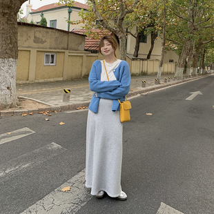动心啊~ju显白~蓝色，外穿韩版宽松慵懒毛衣针织开衫外套女短款冬季