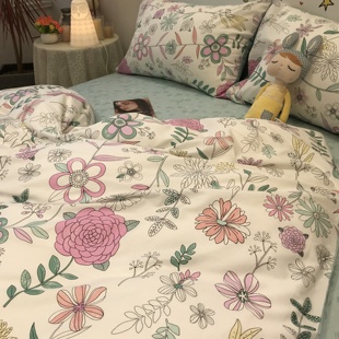 绣球花美式田园风格四件套全棉，纯棉1.8m床碎花，被套床单床上用品