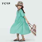 ycyp纯棉女童连衣裙夏季女孩，纯色长裙子，女童儿童洋气时髦童装