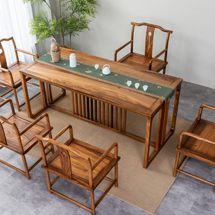 胡桃木新中式现代简约茶台全实木，禅意原木家用办公方形茶桌椅组合