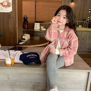 艾摩贝贝女童韩版长袖，衬衣秋季款儿童，洋气粉色格子衬衫上衣