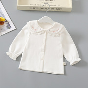 女童衬衫长袖加厚儿童秋装娃娃，领上衣白色宝宝，打底衫开衫婴儿衣服