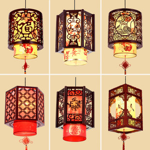 新中式小吊灯走廊灯笼吊灯中国风阳台过道灯仿古餐厅客厅羊皮灯具