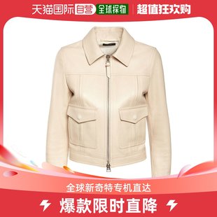 香港直邮tomford女士，衬衫领子皮革，机车夹克