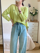 DARA ROSE黄绿色羊毛刺绣纽扣针织开衫(New春季)C91103