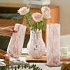 中古花瓶美式摆件客厅粉色豹纹玻璃水培插花鲜花干花餐桌装饰花器