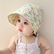 婴儿帽子春秋薄款遮阳帽，新生儿童大帽檐碎花，防晒帽宝宝太阳帽外出