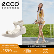 ecco爱步休闲凉鞋女夏季真皮，坡跟增高一，字带凉鞋黑色柔畅273303