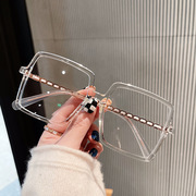 TR90防蓝光眼镜个性金属链条素颜大框平光镜豹纹复古近视镜架