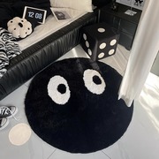 黑色可爱圆煤球客厅创意圆形地毯，卧室床边防滑防尘黑色眼睛地毯子