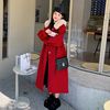 红色复古连帽斗篷呢子大衣女冬季2022韩系温柔中长款毛呢外套