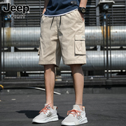 jeep吉普男士工装短裤，夏季潮牌纯棉宽松中裤，薄款运动五分休闲裤男