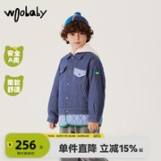 woobaby男童牛仔外套拼接棉衣23冬装男孩中大童儿童夹克上衣洋气