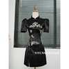 新中式国风改良旗袍连衣裙女夏季短裙复古高级感气质黑色礼服裙子