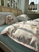 少女心双层纱田园草莓小熊，四件套纯棉1.5m1.8米全棉被套床单小花