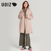 ugiz冬季韩版女装时尚，纯色中长款绵羊毛呢大衣，外套女udhd705