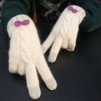 冬季保暖兔，羊毛可爱女，厚触屏手套