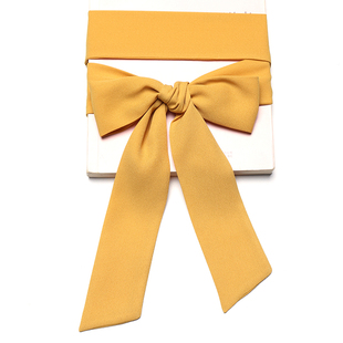 超细长条黄色雪纺衬衣飘带裙子，腰带打蝴蝶结，领带丝巾围巾可定制