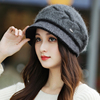 帽子女冬季韩版毛线帽冬天百搭堆堆帽，加厚保暖英伦兔毛显瘦贝雷帽