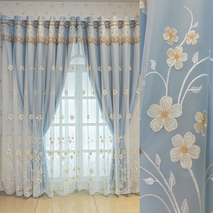 小清新遮光窗帘布料北欧简约卧室客厅阳台，大气双层纱一体成品