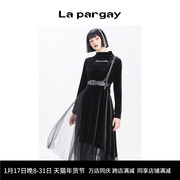 Lapargay纳帕佳女装黑色裙子个性时尚休闲长袖高领针织连衣裙