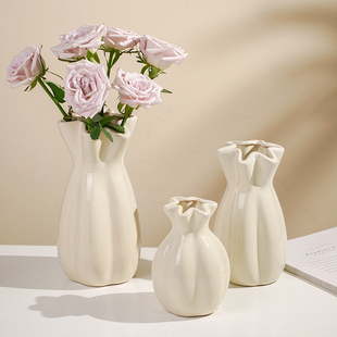 简约现代高级感奶油，陶瓷花瓶水培鲜花插花摆件，客厅餐桌干花装饰品