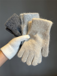 秋冬季女兔毛纯色针织毛线手套防寒学生保暖加厚护腕分指手套