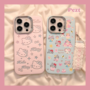 粉色韩系可爱hellokitty适用苹果14手机壳，少女心iphone15promax网红13pro防摔12硅胶14pro镭射11女13全包