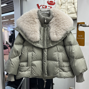 韩版超大狐狸毛娃娃(毛娃娃，)领加厚羽绒服女短款时尚气质针织领袖外套
