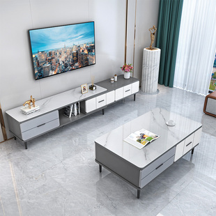 北欧电视柜茶几组合简约现代小户型，客厅家用玻璃轻奢伸缩电视机柜
