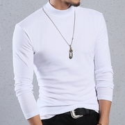 韩版男士小高领打底衫高弹纯棉纯黑白色修身长袖中厚款T恤衫潮