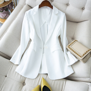 白色通勤ol西装外套舒适薄款西装中长款一粒扣气质，小西服女装