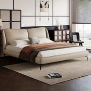 意式极简真皮床小户型主，卧床内嵌床现代简约实木软包双人床皮艺床