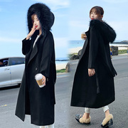 一件代发2021韩版冬装貉子毛领，双排扣长款毛，呢大衣外套女装h06