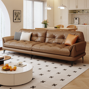 意式真皮沙发现代简约轻奢复古风，小户型直排沙发，客厅头层牛皮沙发