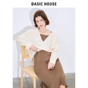 Basic House/百家好气质吊带连衣裙2024春季宽松纯色V领衬衫套装