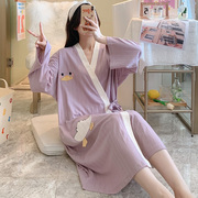 可爱紫色鸭睡衣女，春秋季薄款长袖，家居服睡裙网红纯棉睡袍浴袍