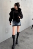 黑色大毛领夹克棉服外套，女2023年冬季短上衣时尚保暖潮
