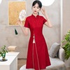 新中式2024高考送考红色旗袍，妈妈年轻款少女，小个子国风改良连衣裙