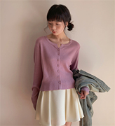 浅紫色上衣高级感配裙子的小外套2024春秋奶蓝色开衫针织外搭