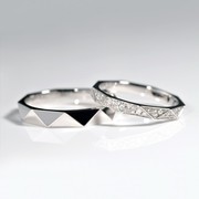 18k白金群镶钻石戒指女士钻戒，个性情侣对戒pt950铂金结婚求婚定制