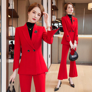 红色西装外套女秋冬2024高级感气质小个子，女士职业套装工作服