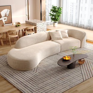 北欧网红布艺沙发意式极简弧形奶油风现代客厅，异形转角沙发小户型