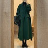 高级感墨绿色呢子，大衣女中长版2023秋冬韩系赫本风，系带毛呢外套