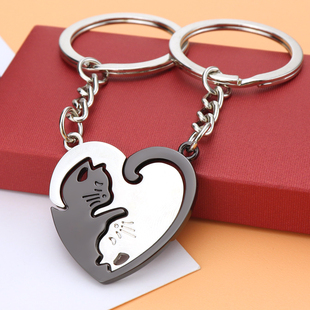 情侣小猫钥匙扣挂件创意男女定制刻字一对钥匙链圈环爱情纪念品
