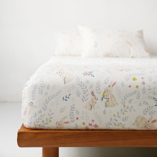 mlg花兔子纯棉卡通，清新可爱儿童床，罩夏天双层纱单床笠床单