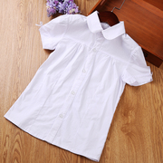 儿童短袖衬衫女童夏装，中小学生校服纯棉洋气纯白色，学院蝴蝶结衬衣