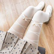 春夏季薄款jk白丝女日系甜美lolita奶白色连裤袜，拼接黑色假大腿袜