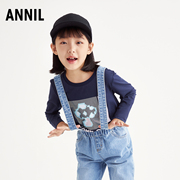 安奈儿童装女童圆领长袖，t恤2022秋蘑菇，趣味纯棉针织打底衫潮