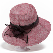 优雅复古轻薄盆帽女士夏季透气遮阳帽可折叠洋气花朵宽沿防晒帽子